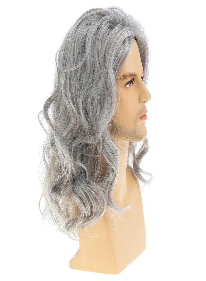Dsimeig Long Curly Wavy Grey Wigs for Men Synthetic Natural Cosplay Halloween Costume Party Wig,16inch - Image 5