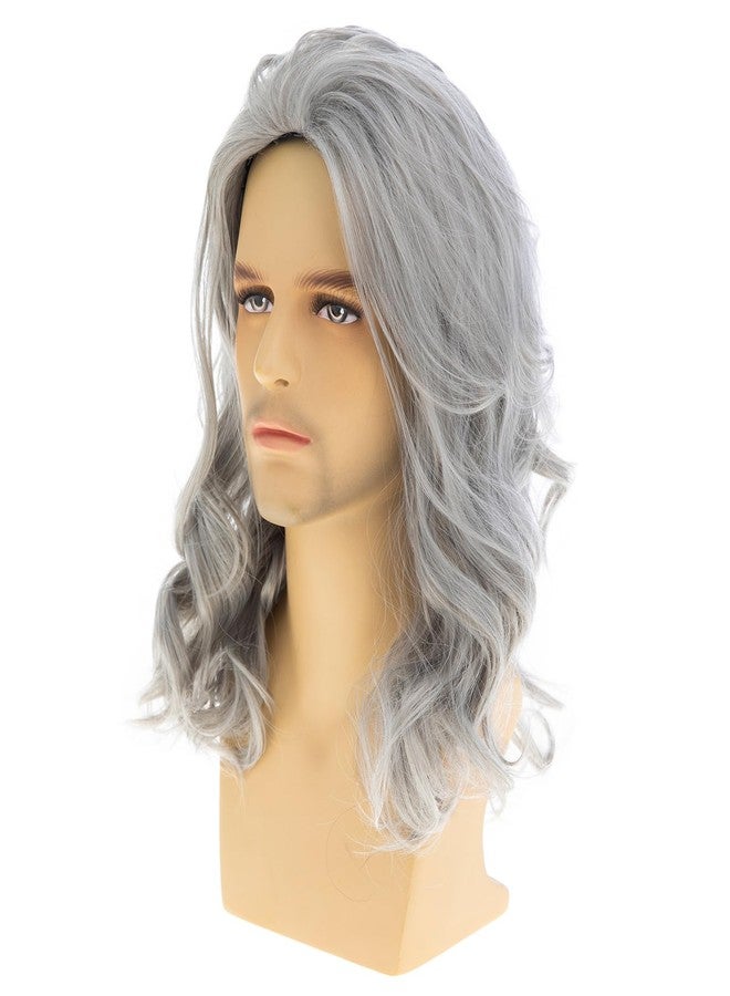 Dsimeig Long Curly Wavy Grey Wigs for Men Synthetic Natural Cosplay Halloween Costume Party Wig,16inch - Image 3