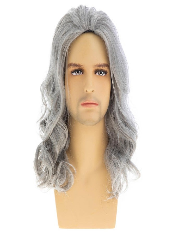 Dsimeig Long Curly Wavy Grey Wigs for Men Synthetic Natural Cosplay Halloween Costume Party Wig,16inch - Image 2