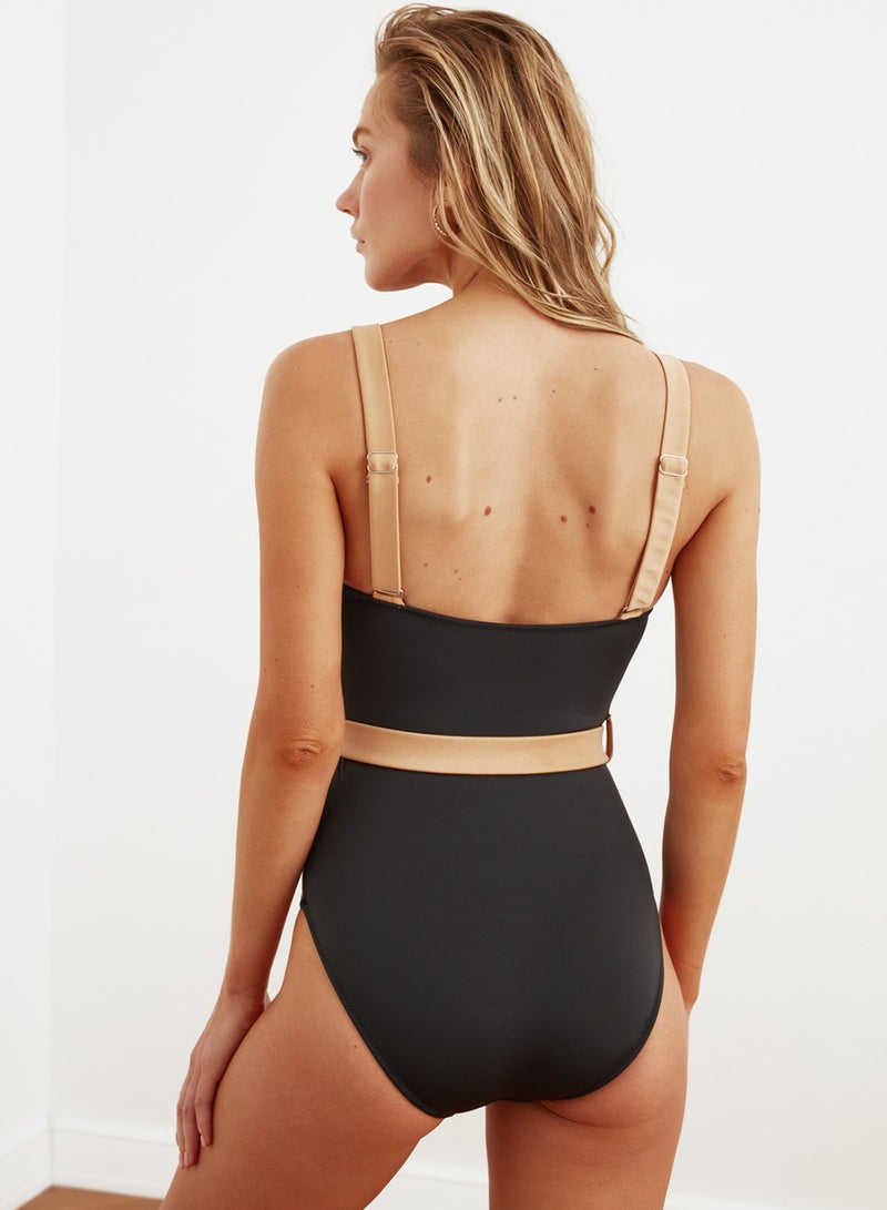 trendyol Black Color Block U-Neck Covered Hipster Swimsuit Tbess21Ma0221 - Image 4