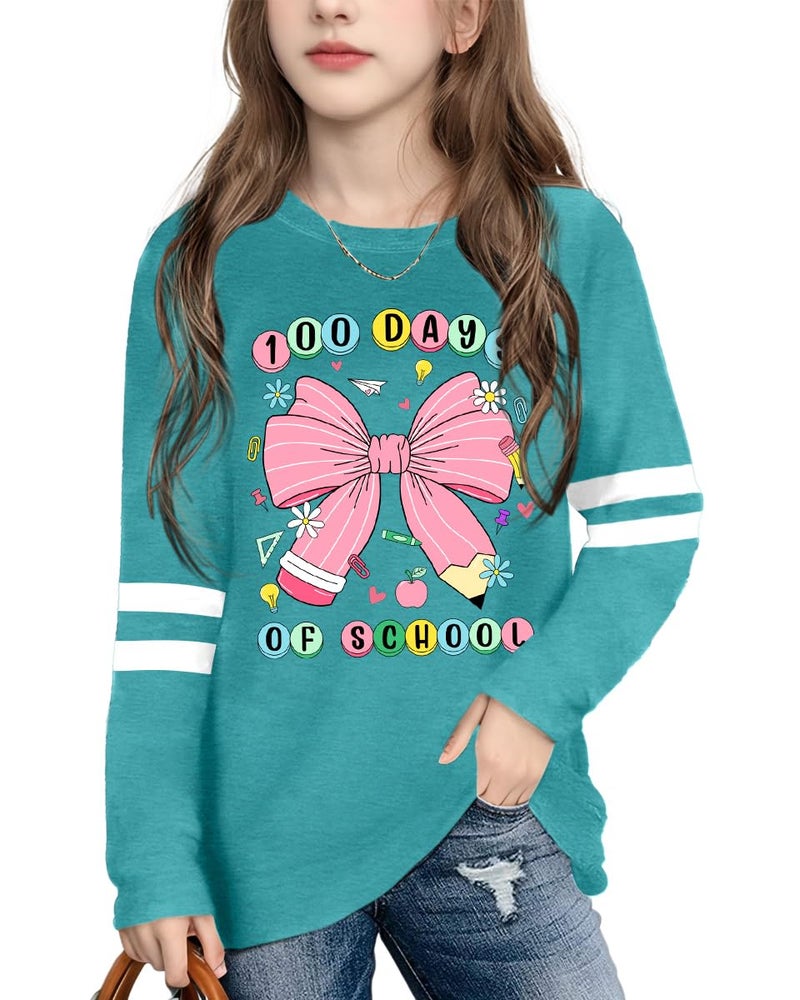 MEESHEEP 100 Days of School Shirt Kidsï¼šHappy 100 Day Shirts Boys Girls School-Day Tshirts Cute Graphic Tee Tops 4-12y(Cyan,140) - Image 1