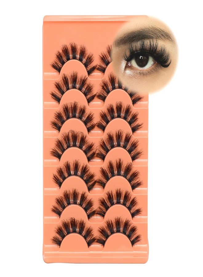 Jozlynn False Eyelashes Fluffy Eyelashes Faux Mink Fake Eyelashes Natural Look Fake Wispy Lash Black Long Soft Reusable 7 Pairs (Black) - Image 1