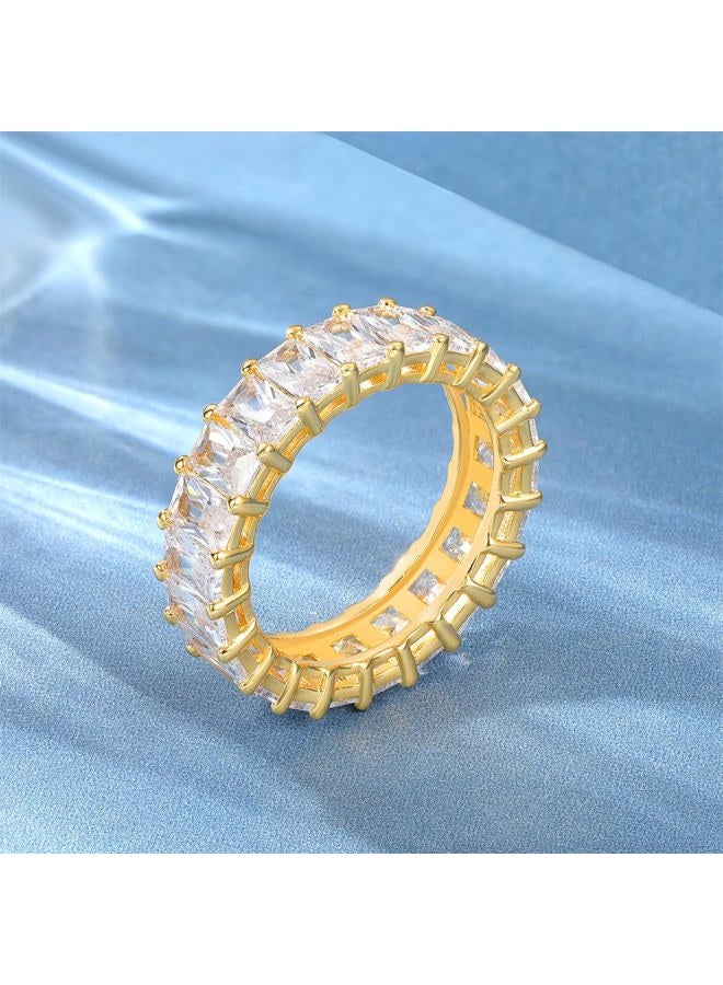 MDFUN Emerald Cut Cubic Zirconia Ring 18K White Gold/Yellow Gold Plated Engagement Promise Wedding Rings Eternity Bands for Women Size 5-10, 8, yellow gold plated, Cubic Zirconia - Image 4