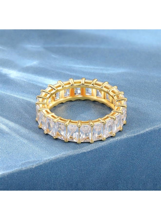 MDFUN Emerald Cut Cubic Zirconia Ring 18K White Gold/Yellow Gold Plated Engagement Promise Wedding Rings Eternity Bands for Women Size 5-10, 8, yellow gold plated, Cubic Zirconia - Image 5