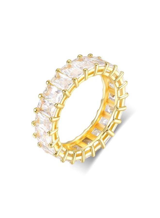MDFUN Emerald Cut Cubic Zirconia Ring 18K White Gold/Yellow Gold Plated Engagement Promise Wedding Rings Eternity Bands for Women Size 5-10, 8, yellow gold plated, Cubic Zirconia - Image 1