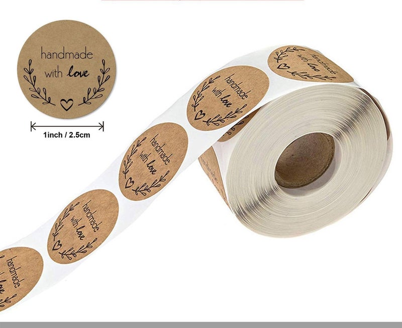 CHIMNE 1000PCS Handmade with Love Stickers,1 Inch Small Round Brown Floral Heart Baking Stickers Label Bakery Sticker for Baked Goods Packaging, Envelope Seals, Small Business,Wedding,Birthday Gift Wrap Bag1 - Image 2