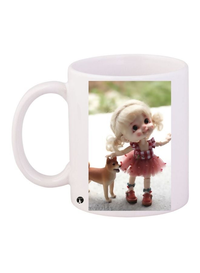 Doll Printed Coffee Mug White/Beige/Pink 11ounce