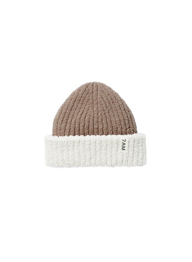 7 A.M. 7AM 2-Tone Ribbed Beanie Fuzzy (US, Alpha, Medium, Taupe, Ecru) - Image 1