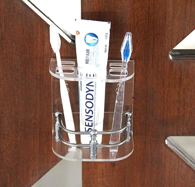 SHREE HANS CREATION Wall Mounted self Adhesive Acrylic Tooth Brush Holder/Stand/Tumbler/Toothpaste for Bathroom Stand Organizer Rack for Home (D2-Transparent) / (052) - Image 3