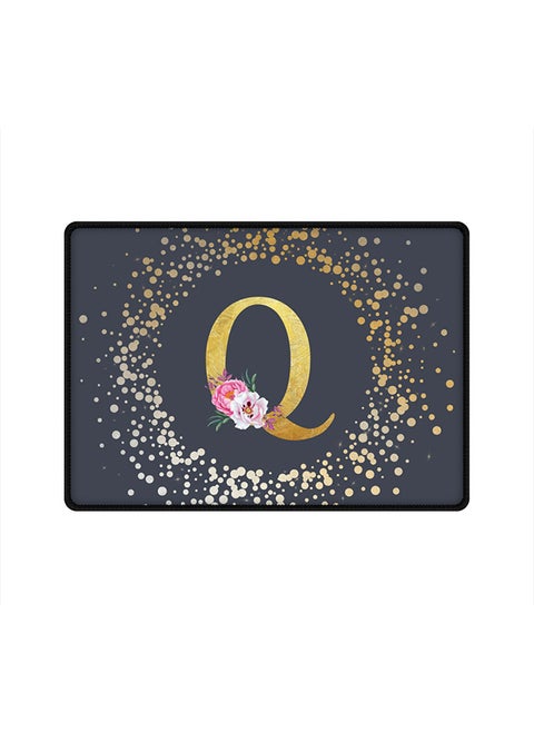 Designer Gaming Mouse Pad  Anti-Skid Mousepad Large Keyboard Mouse Pad Desk Mat Custom Monogram Initial Letter Floral Pattern Alphabet - Q  (Grey)