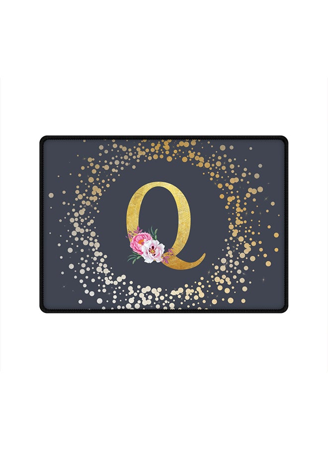 Stylizedd - Designer Gaming Mouse Pad  Anti-Skid Mousepad Large Keyboard Mouse Pad Desk Mat Custom Monogram Initial Letter Floral Pattern Alphabet - Q  (Grey) - Image 1
