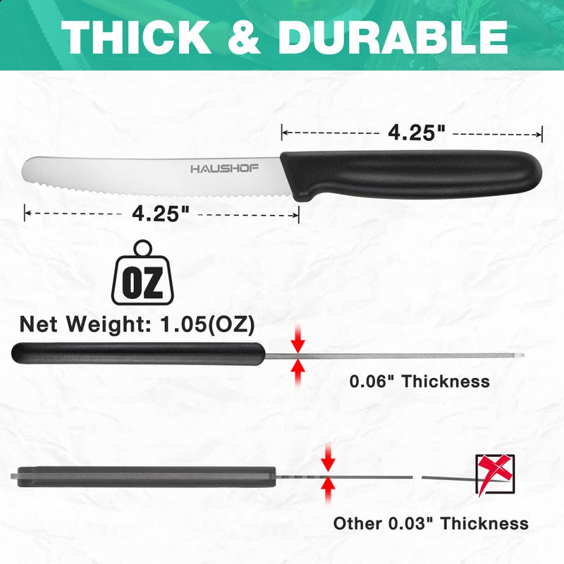 HAUSHOF Steak Knives Set of 4, Sharp Serrated Steak Knives, Premium Stainless Steel Steak Knife Set with Gift Box, Black Handle - Image 3