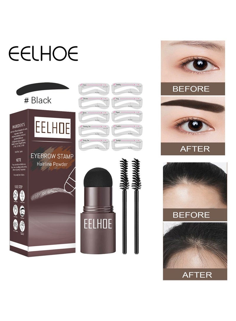 EELHOE Eyebrow Stamp Stencil and Brush Kit, Long Lasting Waterproof Natural Eyebrow Stamp Shaping Kit, Hairline Powder with 10 Eyebrow Stencils and 2 Eyebrow Brushes for Women Eyebrow Makeup Black - Image 1