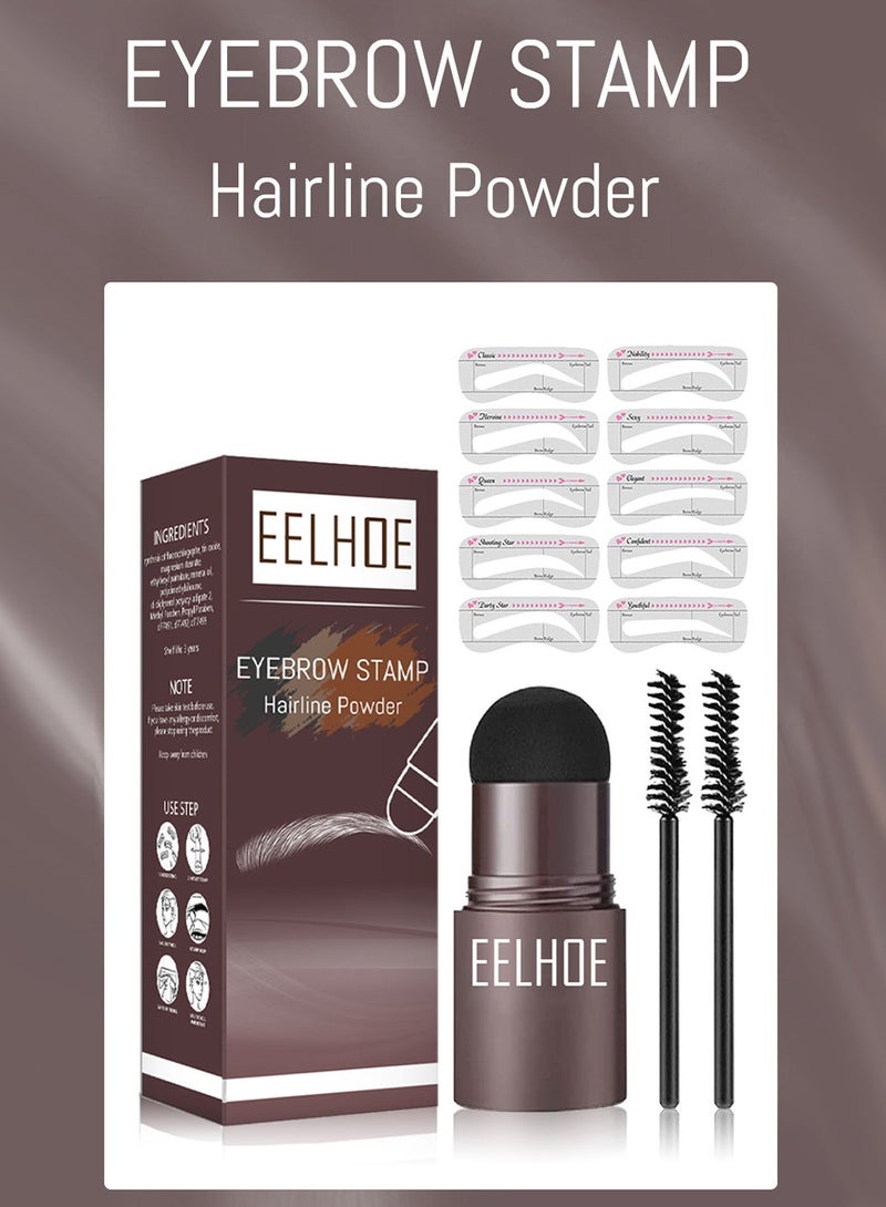 EELHOE Eyebrow Stamp Stencil and Brush Kit, Long Lasting Waterproof Natural Eyebrow Stamp Shaping Kit, Hairline Powder with 10 Eyebrow Stencils and 2 Eyebrow Brushes for Women Eyebrow Makeup Black - Image 2