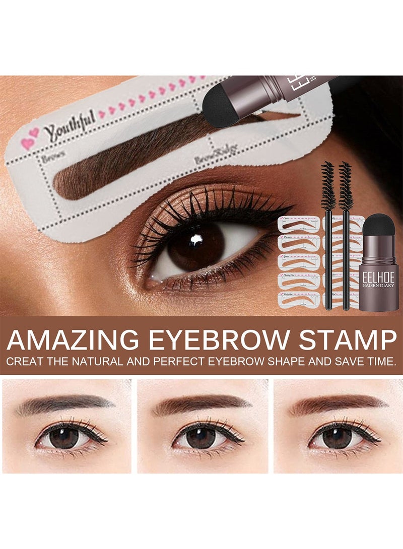 EELHOE Eyebrow Stamp Stencil and Brush Kit, Long Lasting Waterproof Natural Eyebrow Stamp Shaping Kit, Hairline Powder with 10 Eyebrow Stencils and 2 Eyebrow Brushes for Women Eyebrow Makeup Black - Image 4