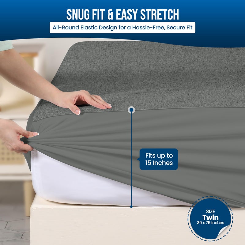 Utopia Bedding Waterproof Mattress Protector Twin Size, Premium Terry Mattress Cover 200 GSM, Breathable, Fitted Style with Stretchable Pockets (Gray) - Image 3