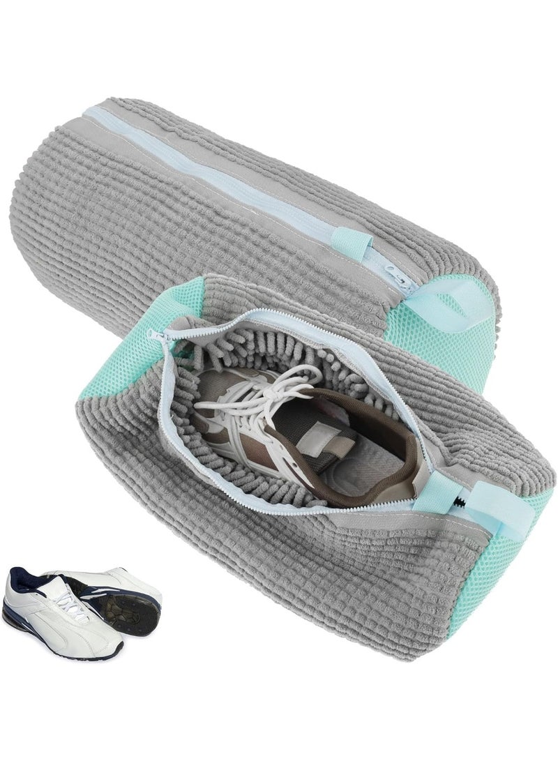 Shoes Laundry Bag, 2Pcs Portable Reusable Shoe Bag for Washing Machine, Washing Bag with Zipper, Sneaker Washing Bag for Washer and Dryer, Shoes Laundry Bag with Hook for All Shoes 39x19cm (grey) - Image 1