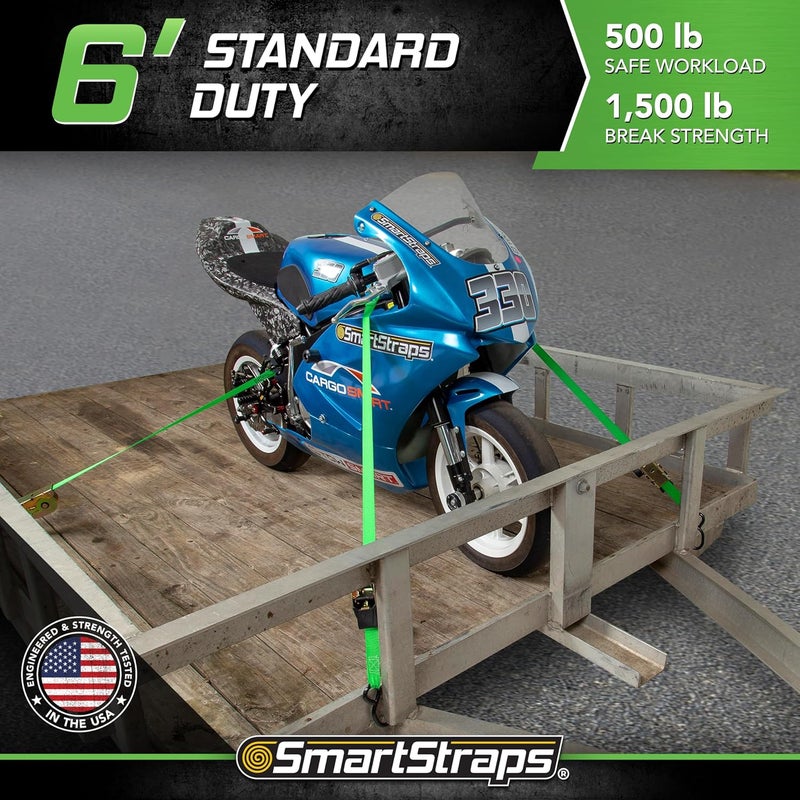 SmartStraps 6-Foot Retractable Ratchet Straps - 4 Pack with 1,500 lbs Break Strength for Secure Hauling of ATVs and Lawn Equipment - Image 2
