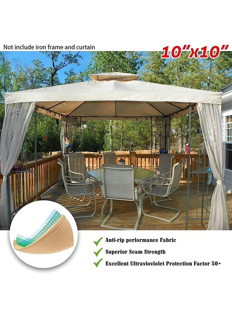 3x3m(10x10ft) Replacement Gazebo Canopy Top Cover, Waterproof 300D Polyester Patio Tent Roof for Square Outdoor Pavilion, Khaki - Image 5