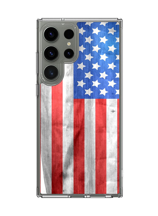 Stylizedd Classic Clear Case for Samsung Galaxy S24 Ultra , Hybrid Soft Case Flexible Edges TPU PC Gel Thin Transparent Cover - USA Grunge Flag Full Print - Image 1