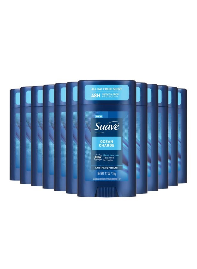 Suave Ocean Charge Men's Antiperspirant Deodorant, All Day Marine & Driftwood Scent, for 48hr Odor & Wetness Protection, 2.7oz, 12 Pack - Image 1