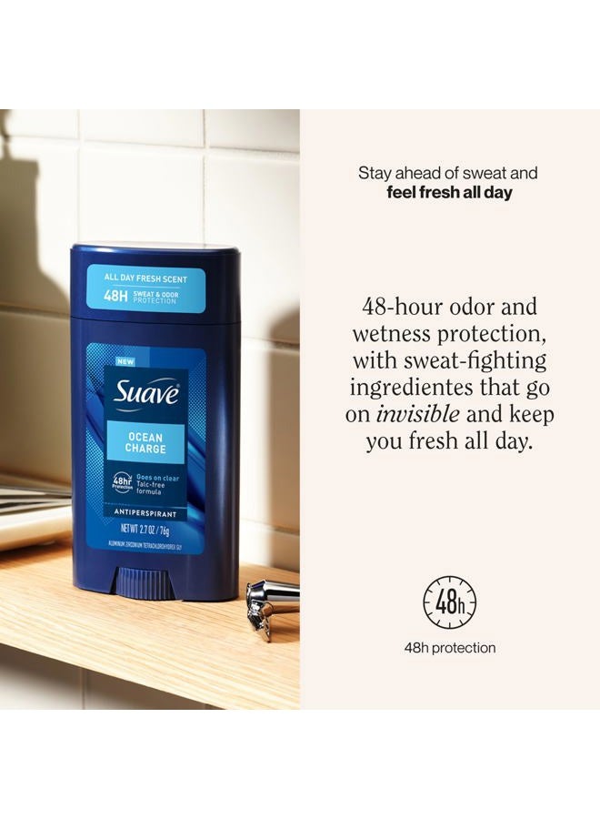 Suave Ocean Charge Men's Antiperspirant Deodorant, All Day Marine & Driftwood Scent, for 48hr Odor & Wetness Protection, 2.7oz, 12 Pack - Image 2