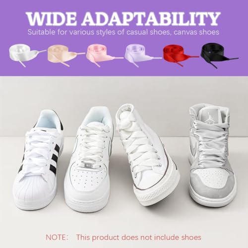 MAYCREATE® 6 Pairs Silk Ribbon Shoelaces, Flat Satin Ribbon Shoelaces Colorful Silk Shoe Strings Wide Shoe Lace for Women Men Sneaker Shoes Decoration, 19.69inches - Image 4