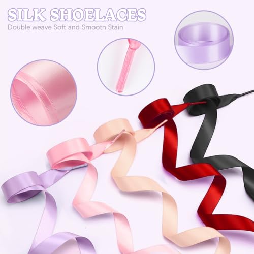 MAYCREATE® 6 Pairs Silk Ribbon Shoelaces, Flat Satin Ribbon Shoelaces Colorful Silk Shoe Strings Wide Shoe Lace for Women Men Sneaker Shoes Decoration, 19.69inches - Image 3