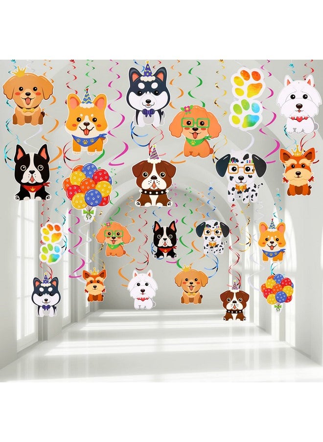 Nuonove 30 Pcs Dog Paw Prints Puppy Hanging Swirls Ceiling Streamers Decorations Dog Birthday Party Supplies Hanging Swirl Decor Garland Party Favors With Cards For Girl Boy Kids Birthday  - Image 1