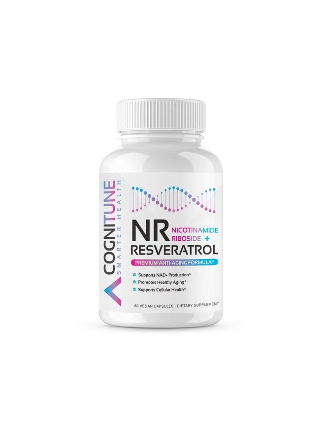 CogniTune مكمل غذائي Nr + Resveratrol يزيد من صحة الخلايا والحمض النووي ويطيل العمر ويزيد من حيوية الجسم. تركيبة مضادة للشيخوخة 5 في 1 مع نيكوتيناميد ريبوسيد ترانس ريسفيراترول وفيتامين سي وبذور العنب ولحاء الصنوبر - Image 1