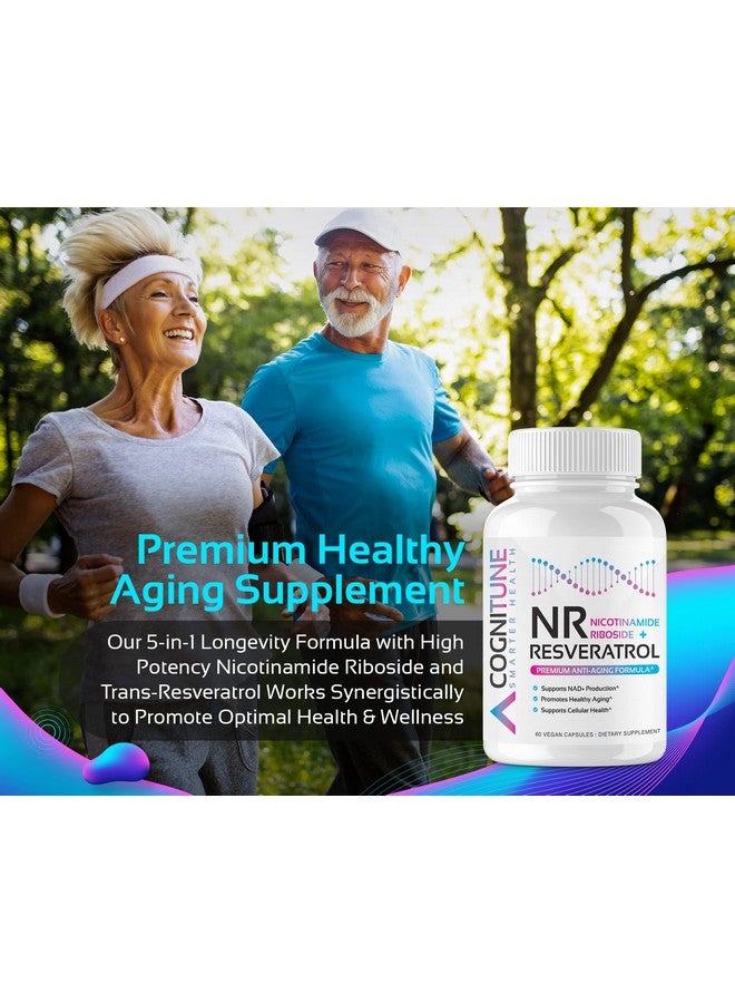 CogniTune مكمل غذائي Nr + Resveratrol يزيد من صحة الخلايا والحمض النووي ويطيل العمر ويزيد من حيوية الجسم. تركيبة مضادة للشيخوخة 5 في 1 مع نيكوتيناميد ريبوسيد ترانس ريسفيراترول وفيتامين سي وبذور العنب ولحاء الصنوبر - Image 3