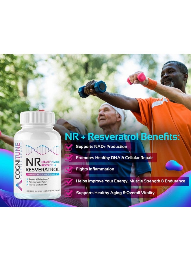 CogniTune مكمل غذائي Nr + Resveratrol يزيد من صحة الخلايا والحمض النووي ويطيل العمر ويزيد من حيوية الجسم. تركيبة مضادة للشيخوخة 5 في 1 مع نيكوتيناميد ريبوسيد ترانس ريسفيراترول وفيتامين سي وبذور العنب ولحاء الصنوبر - Image 4