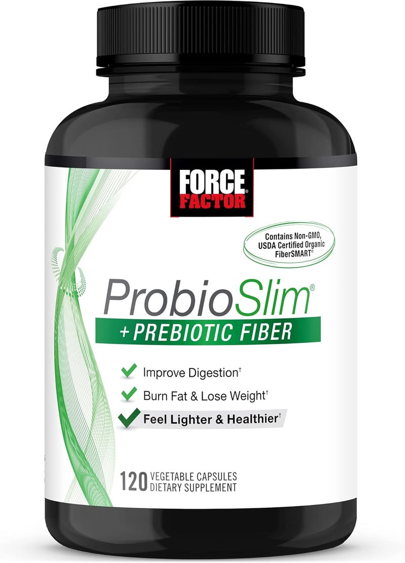 Force Factor ProbioSlim  Prebiotic Fiber Weight Loss Supplement for Women and Men Probiotic and Prebiotic Digestive Health Support with Green Tea Extract and Psyllium Husk Fiber 120 Capsules - Image 1