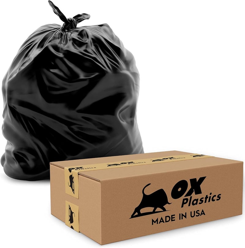 Ox Plastics 60 Gallon Trash Can Liners Bags - (25 Count) & 3mil Thick Extra Heavy Duty Strength - Large Garbage, Leak-Proof & Durable Bags - Image 1