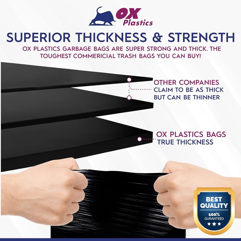 Ox Plastics 60 Gallon Trash Can Liners Bags - (25 Count) & 3mil Thick Extra Heavy Duty Strength - Large Garbage, Leak-Proof & Durable Bags - Image 2