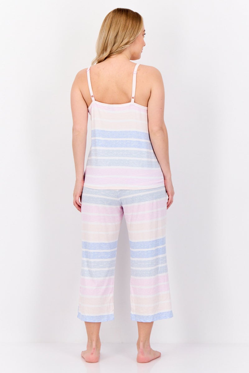 Kensie Women 2 Pieces Stripe Pajama Set, Multicolor - Image 3