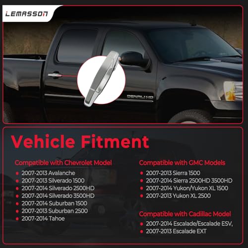 LEMASSON Exterior Chrome Door Handle Rear Right Passenger Side Compatible with 2007-2014 Chevy Silverado Suburban Avalanche Tahoe, GMC Sierra Yukon, Cadillac Escalade Replaces 15915660, 22738726, 25960522 - Image 2
