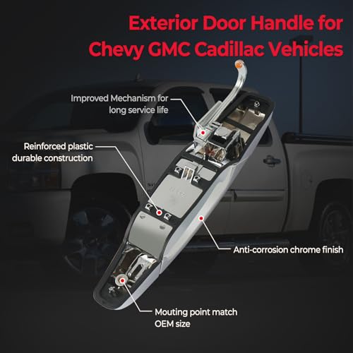 LEMASSON Exterior Chrome Door Handle Rear Right Passenger Side Compatible with 2007-2014 Chevy Silverado Suburban Avalanche Tahoe, GMC Sierra Yukon, Cadillac Escalade Replaces 15915660, 22738726, 25960522 - Image 5