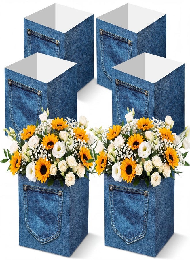 Weekgrat 6 Pack Blue Jean Baby Shower Centerpieces for Table Baby Shower Flower Boxes Denim Jean Decorative Boxes Snack Food Holder for Denim and Diamonds Theme Celebration Party Supplies - Image 1