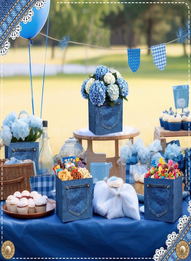 Weekgrat 6 Pack Blue Jean Baby Shower Centerpieces for Table Baby Shower Flower Boxes Denim Jean Decorative Boxes Snack Food Holder for Denim and Diamonds Theme Celebration Party Supplies - Image 4