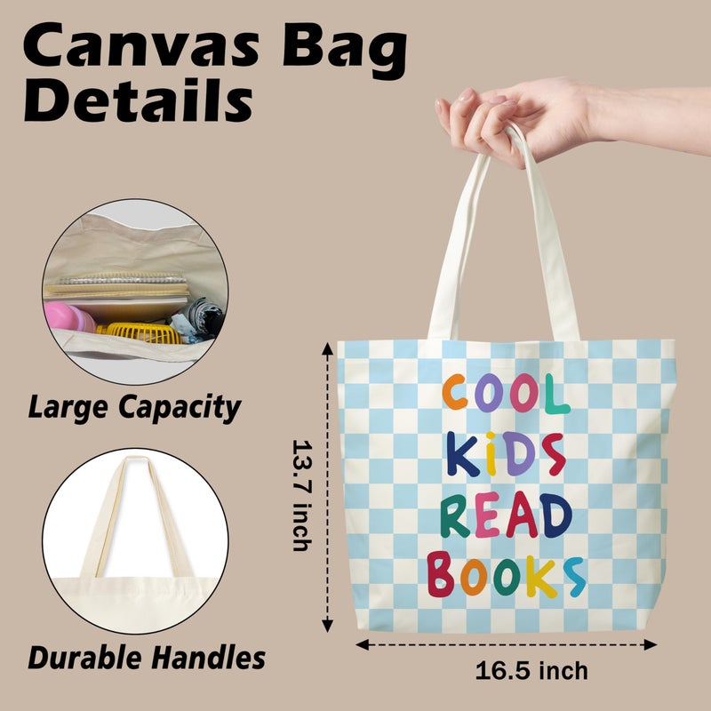 JUSITAKEET Cool Kids Read Books Themed Tote Bag, Book Canvas Tote Bags Gift, Gifts For Book Lovers, Reusable Bags Suitable For Bookworm, Library Club Canvas Totes Gifts For Study, 03 - Image 4