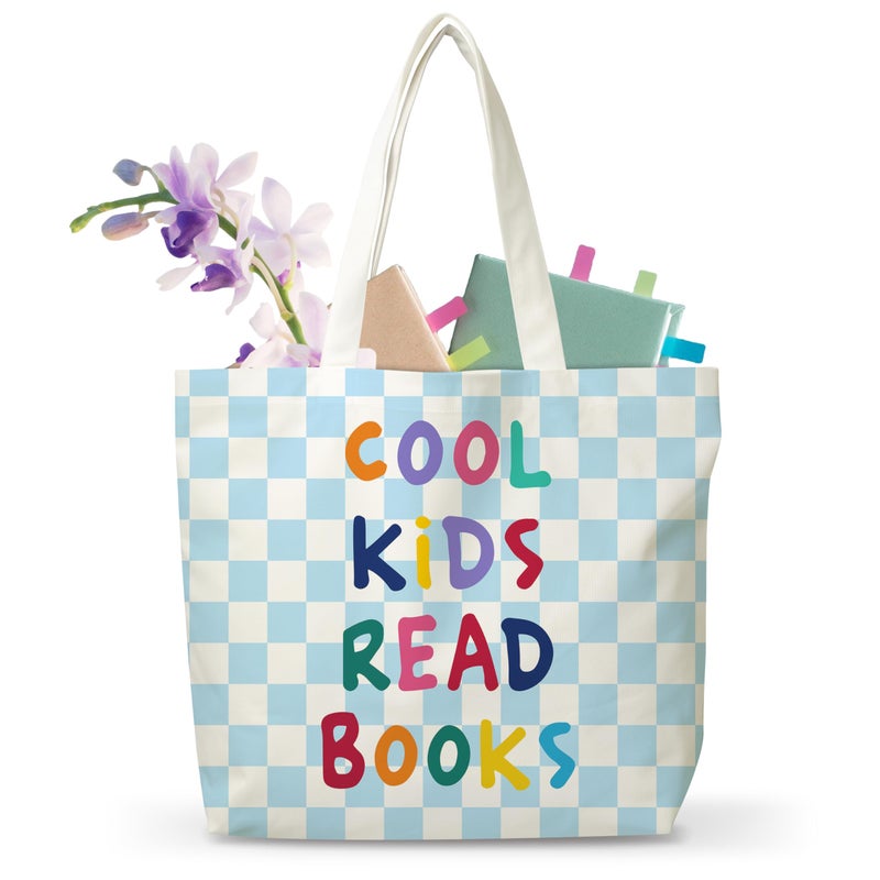 JUSITAKEET Cool Kids Read Books Themed Tote Bag, Book Canvas Tote Bags Gift, Gifts For Book Lovers, Reusable Bags Suitable For Bookworm, Library Club Canvas Totes Gifts For Study, 03 - Image 1