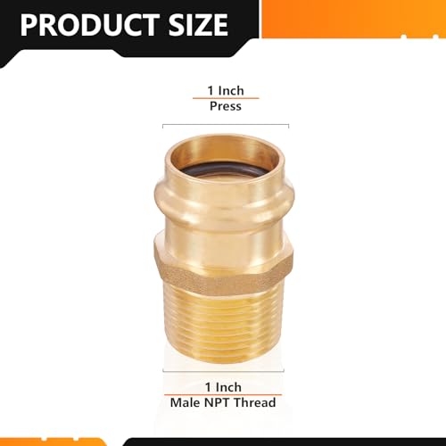 HeSun 2Pack HeSun Copper Press Fitting Adapter1 Press X 1 Male NPT Adapter LF BrassPEX1807351 - Image 3