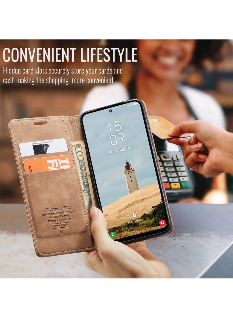 CaseMe For Samsung Galaxy A56 Cover, Soft PU Leather Shockproof Mobile Phone Wallet Case, Full Body Protective Flip Cover Magnetic Adsorption Back Cover - Image 4