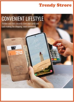 CaseMe For Samsung Galaxy A56 Cover, Soft PU Leather Shockproof Mobile Phone Wallet Case, Full Body Protective Flip Cover Magnetic Adsorption Back Cover  - Image 4