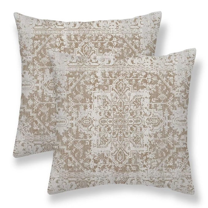 BOHO PILLOW COVERS 18X18 SET OF 2 BROWN BEIGE CARPET PATTERN OUTDOOR DECORATIVE THROW PILLOWS ETHNIC RUSTIC FARMHOUSE CUSHION CASES LINEN GIFTS FOR COUCH SOFA DECOR