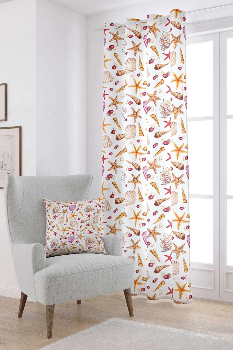 Cango Home Red Orange Marine Patterned Digital Printed Curtain OTYK818-PR