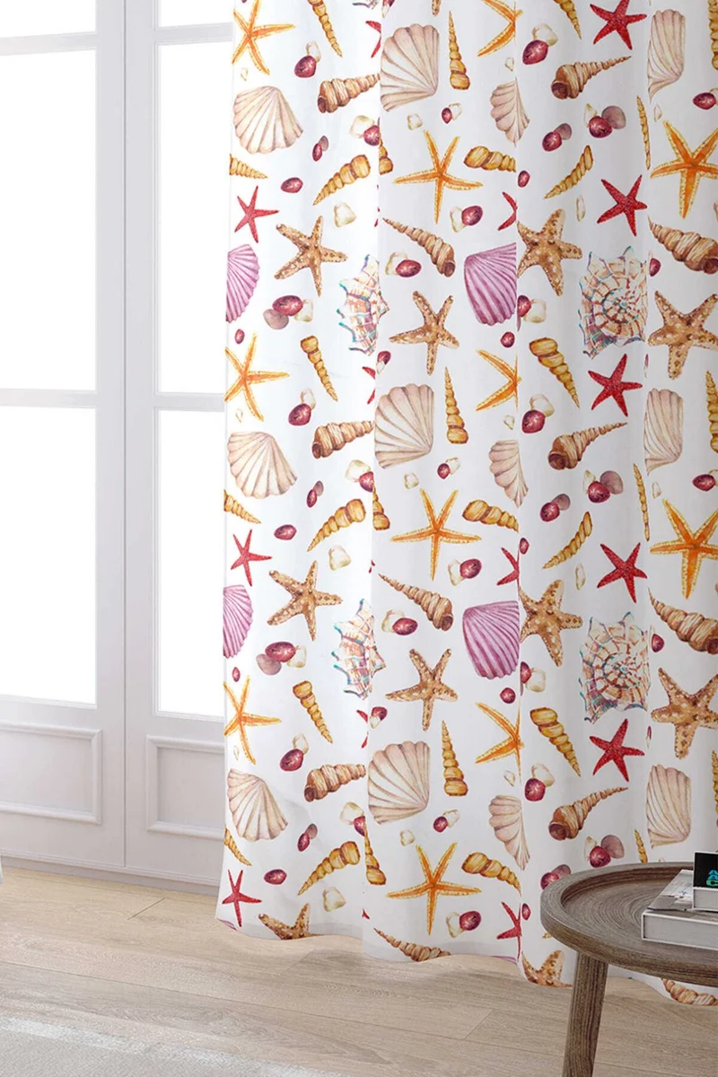Cango Home Red Orange Marine Patterned Digital Printed Curtain OTYK818-PR