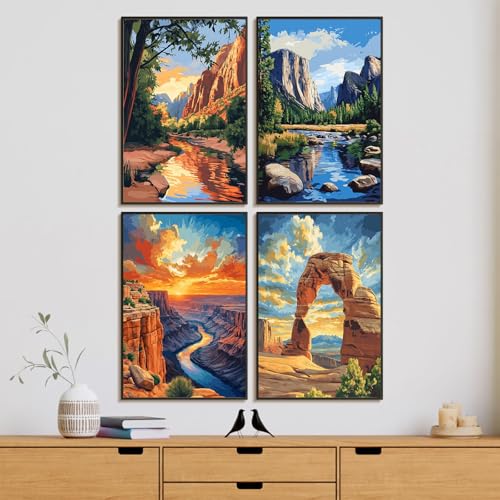 Yezavesu 4 Pack Framed Paint by Numbers Kit for Adults Beginner with Wooden Easel National Park Paint by Number Kits with Frame DIY Acrylic Landscape Painting by Numbers for Home Wall Decor Gift 8x12 inch - Image 3