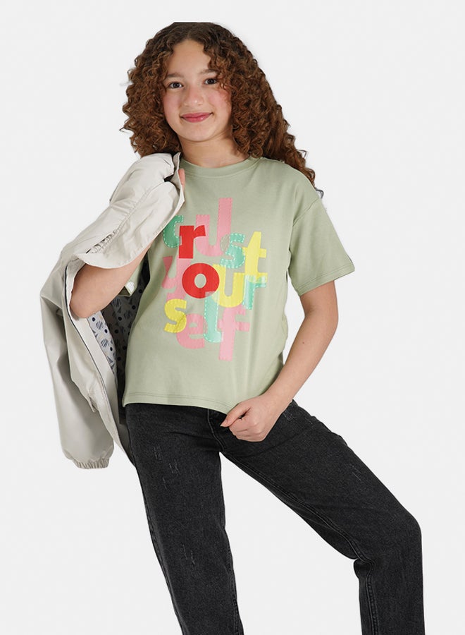 ريمينت تيشرت للبنات برسمة ثق بنفسك مينت 